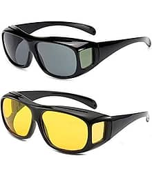 HD Vision Day & Night Unisex Goggles Anti-Glare Polarized Sunglasses Men/Women Driving Glasses UV Protection All Bikes&Car-Pack of 2 Goggles (Yellow/B