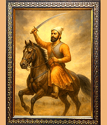 MARATHA KING CHHATRAPATI SHIVAJI MAHARAJ Laminated Photo Framed in Black Photo Frame (10.75 x 12.75 inch) with Wall Hanging Mount