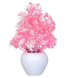 MODO Artificial Plant With White Plastic Pot Pink Bonsai Plastic - Pack of 1