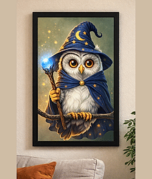 Magical Owl Wizard Wall Art Canvas ��� Fantasy Animal Painting for Home Decor