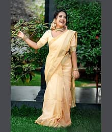 Magneitta Cotton Solid Saree With Unstitched Blouse Piece ( Beige )