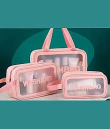 Makeup Pouch Set, Cosmetic Organizer Bag for Women and Girls Travel Waterproof Toiletry Storage Kit (3Pcs - Pink)