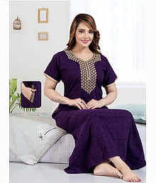 Manushree Purple Cotton Women's Nightwear Nighty & Night Gowns ( Pack of 1 )