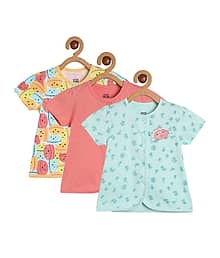 Miniklub Baby Girls Front Open Short Sleeve Knit Front Open Vest, Pack of 3 (Multi Color)