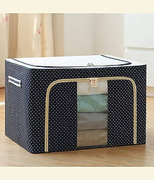 NEKIFACE 66 Ltr storage bag Foldable Steel Frame Cloths Zip Organizer Bag and Oxford Fabric Storage Living Cover Boxes For Wardrobe Organizer Shelves
