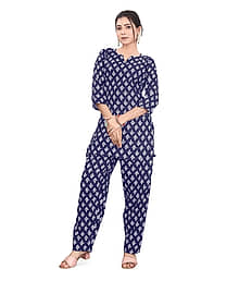 NENOBA FAB Rayon Printed Women Top with Pyjama ( Blue )