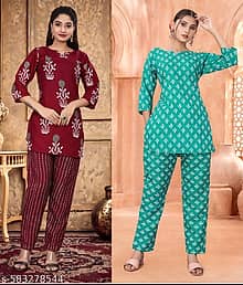 NENOBA FAB Rayon Printed Women Top with Pyjama ( Multicolor 1 )