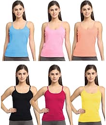 NEW TRINATH HOSIERY Women Pack of 6 Cotton Camisoles ( Multicolor )