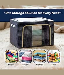 NEXORA 66 Litre Clothes Storage Box Pack of 1 | Premium Oxford Fabric Storage Bags for Clothes Large Size | Saree Organiser for Wardrobe with Zip, Cle
