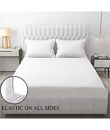 NeLeo Poly Cotton 1 King Fitted Bedsheet with 2 Pillow Covers ( 270 cm x 270 cm ) , White