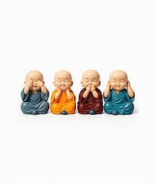New Cute Baby Monk Buddha Set Of 4 Statue for Home Office Car Dashboard Decor Decorative Showpiece