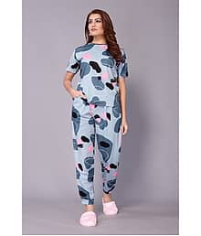 NightBlue Grey Crepe Women's Nightwear Nightsuit Sets ( Pack of 1 )