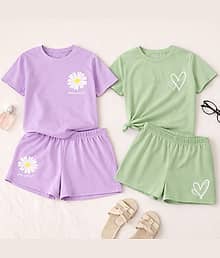 Nimoes Cotton Blend Printed Top With Short Co-Ord Set For Girls ( Multicolor )