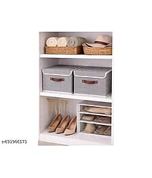 Non-Woven Foldable Large Jute Print Storage Box with Lids & Handles â?? Collapsible Storage Bin for Organizing Toys, Clothes, and Books (Grey, Pack of