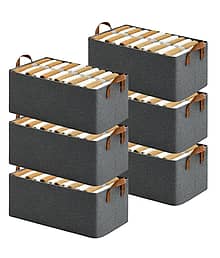 PACK-6 Wardrobe Organizer for Clothes with Metal Frame Rectangle Storage Baskets for Clothing Fabric Storage Box