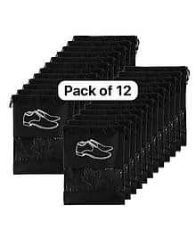 PACK OF 12 | Shoe Bag for Travel & Storage - Organizer for Women & Men, Accessories, Shoe Cover, Pouches, Essentials (Black)