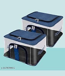 PACK OF 2 | 33 Ltr PVC Transparent Moisture Proof Storage box for Clothes Under-Bed Closet Wardrobe Organizer Bag for Clothes with Carry Handle (44 x