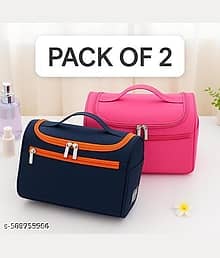 PACK OF 2, Cosmetic Makeup Organizer Toiletry Bag for Women & Men, Pink, Blue