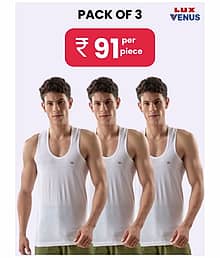 lux venus Pack of 3 Cotton Undershirt For Men ( White )