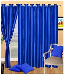Panipat Textile Hub Solid Semi-Transparent Eyelet Door Curtain 7 ft Pack of 2 -Blue