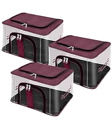Pankhuri PACK OF 3 | 33 Ltr PVC Transparent Moisture Proof Storage box for Clothes Under-Bed Closet Wardrobe Organizer Bag for Clothes with Carry Hand