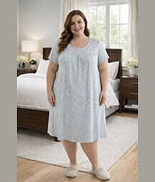 Pari hub Cotton Blend Printed Women Maternity Nighty ( Light Blue )