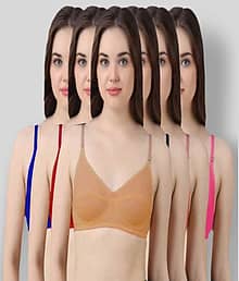 Kiran Enterprises Pack of 6 Cotton Non Padded Women's Seamless Bra ( Multi Color )