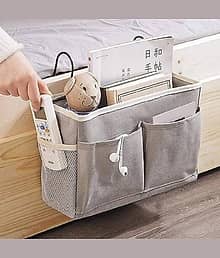 Pocket Hanging Storage Organizer - Sofa Side Hanger Holder Bag for Dorm, TV Remote Control, Phones, Magazines, Tablets - Hanging with Metal Hooks