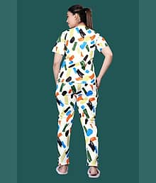 Pratik Enterprise Lycra Self Design Women T-shirt with Pyjama ( White )