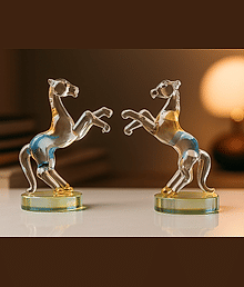 Premium Crystal Glass Horse Showpiece (Set of 2) | Decorative Art Figurine for Home, Office & Gift | Transparent Statue with lamon Rounded Base.