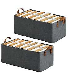 Premium Fabric Storage Organizer Box with Handles | Foldable Cloth Storage Basket for Wardrobe & Home (318 Grey 2)