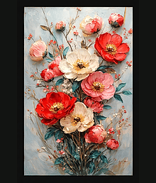 Premium Floral Wall Painting with Black Frame | 3D Flower Canvas Wall Decor for Living Room & Bedroom