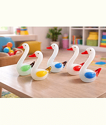Premium Glass Swan Showpiece Set (5 Pcs) | Colorful Handcrafted Duck Figurines | Home Decor & Gift Item