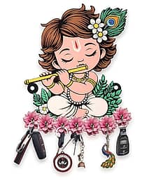 Premium Wooden Key Holder for Home/Office Decor/Key Hanger for Wall Decor,Decorative Item for Home (Cute Krishna)