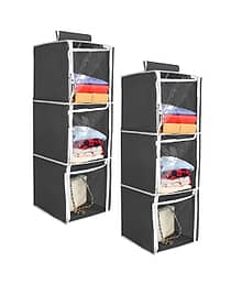 PrettyKrafts 3 Shelf with Transparent Front Clothes Hanging Organizer, Wardrobe for Regular Garments, Shoes Storage Cupboard, Hanger Bag,(Pack of 2) B