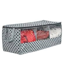 PrettyKrafts Foldable Underbed Shirt/Clothes Storage Organizer, 3 Blocks with clear front Window for clothes, Toys, Shoes,(Pack of 1) Grey Dots