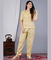 RAMBAAN CREATION Yellow Polyester Women's Nightwear Nightsuit Sets ( Pack of 1 )