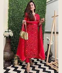 RAS RANI Cotton Blend Printed Kurti With Pants Women's Stitched Salwar Suit - Red ( Pack of 1 )