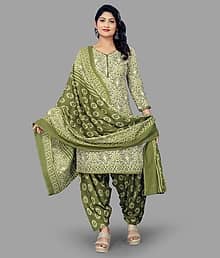 RASIKAA Women Cotton Blend Printed Straight Kurti With Patiala Salwar ( Green )