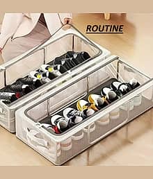 ROUTINE Polyester Clear Foldable Shoe Bag | Shoe Box Organizer | Transparent Shoe Rack | Dustproof Shoe Cover | Space-Saving Sneaker Box | Foldable &