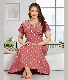 RS Cotton Printed Women Regular Nighty ( Peach )