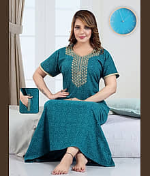 RS Sea Green Cotton Women's Nightwear Nighty & Night Gowns ( Pack of 1 )