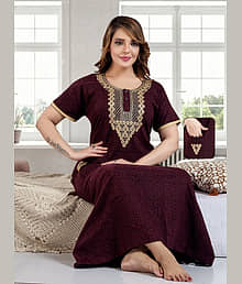 RS Wine Cotton Women's Nightwear Nighty & Night Gowns ( Pack of 1 )