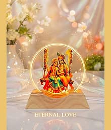 Radha Krishna LED Night Lamp with Wooden Base | Acrylic 3D Illusion Decorative Light | Romantic Spiritual Home Decor Gift Item for Bedroom Living Room
