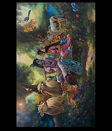 Radha Krishna with Cows Garden Scene Black Photo Frame