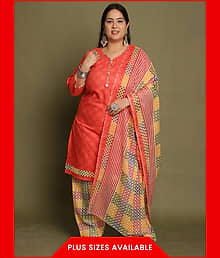 Rajnandini Cotton Blend Printed Kurti With Pants Women's Stitched Salwar Suit - Peach ( Pack of 1 )