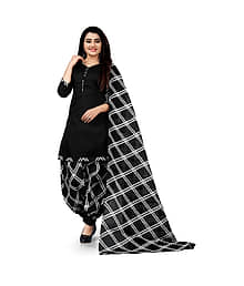 Rajnandini Women Cotton Blend Printed Straight Kurti With Patiala Salwar ( Black )