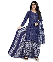 Rajnandini Women Cotton Blend Printed Straight Kurti With Patiala Salwar ( Blue )