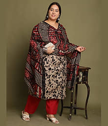 Rajnandini Women Cotton Blend Printed Straight Kurti With Pants ( Beige )