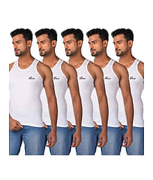 Renox Pack of 5 Cotton Basic Vest For Men ( White )